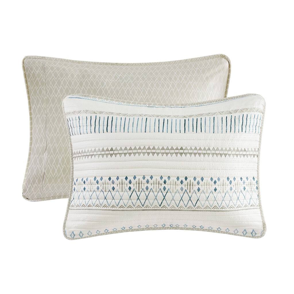 Alt View 4. Gracie Mills - Gracie Mills Penny Southwest-Inspired 3 Piece Printed Seersucker Quilt Set - Taupe/Blue.