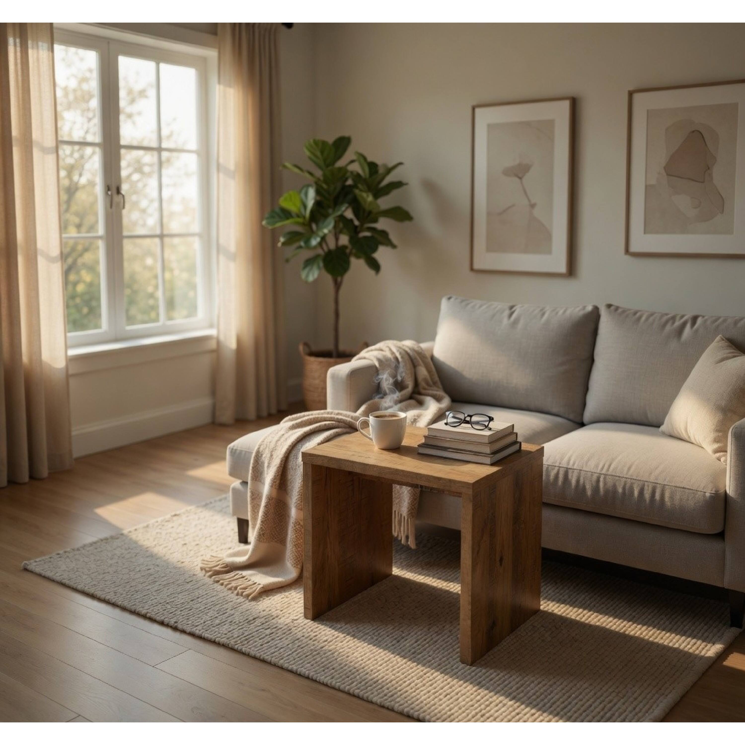 Alt View 7. Manhattan Lane - Kerra Square Accent Side End Table, U-Shape Frame, Wood 24 Inch - Mango Brown.