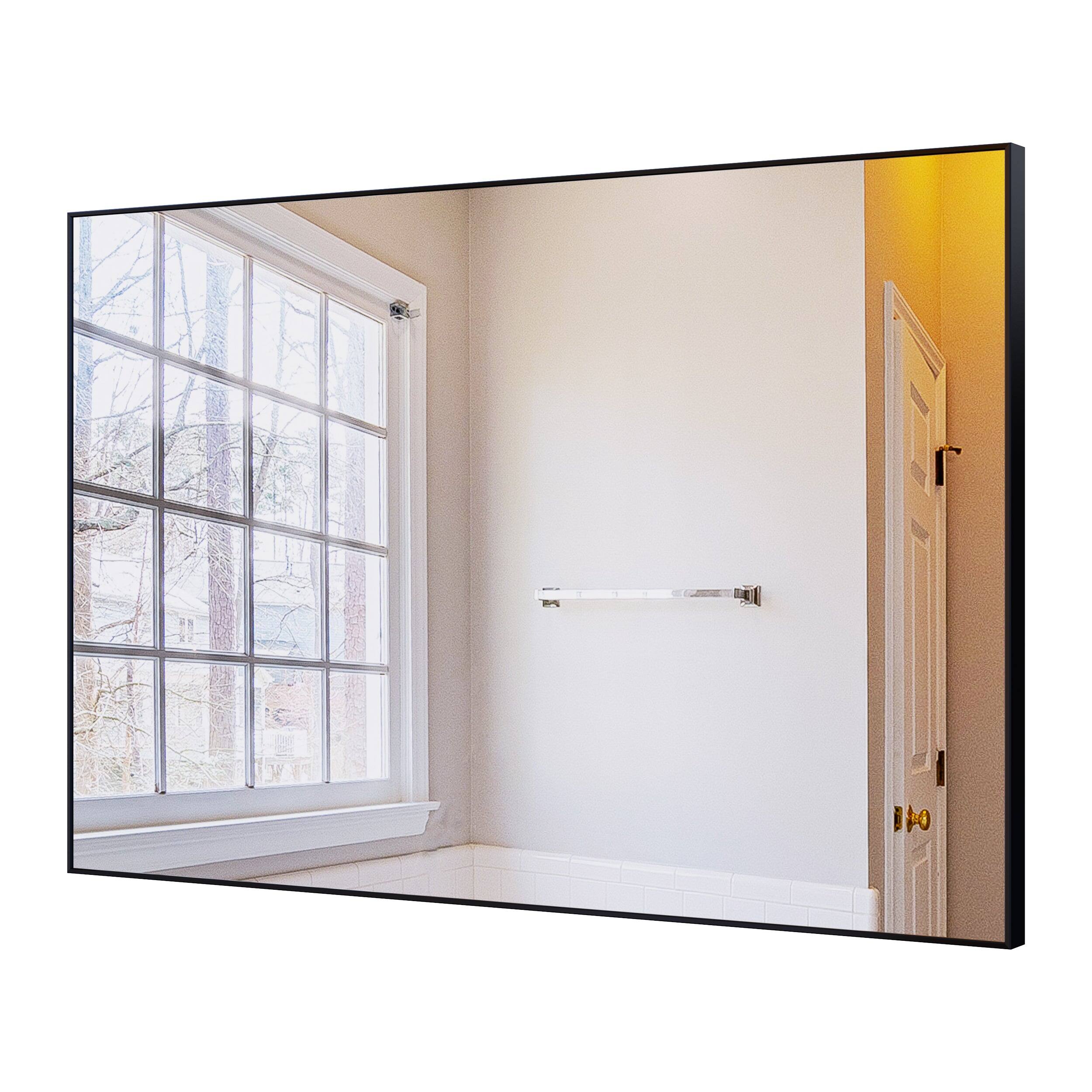 Alt View 1. BreeBe - 36" x 24" Modern Black Bathroom Mirror with Aluminum Frame, Vertical or Horizontal Hanging Decorative Wall Mirror - Black.