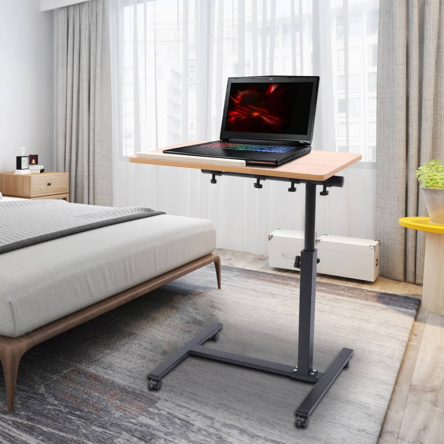 Left. Stock Preferred - Adjustable Mobile Laptop Desk with Rolling Wheels - Black.