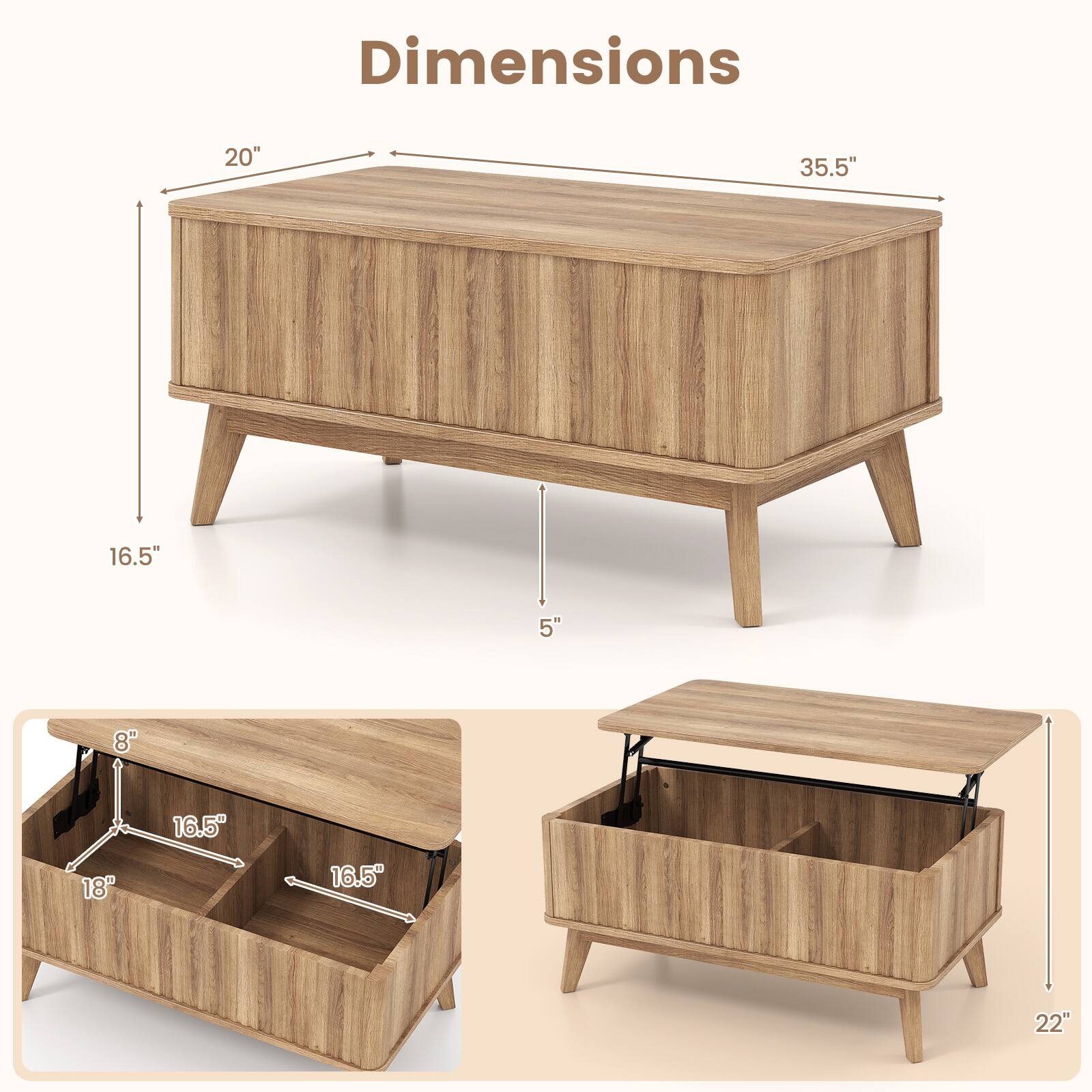 Dimensions: 20" x 35.5" x 16.5" x 5" x 8" x 16.5" x 18" x 16.5" x 22"