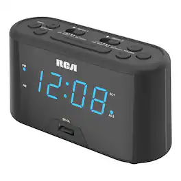 RCA - Digital Radio Alarm Clock RC571, Large Numbers, USB Charging - Black