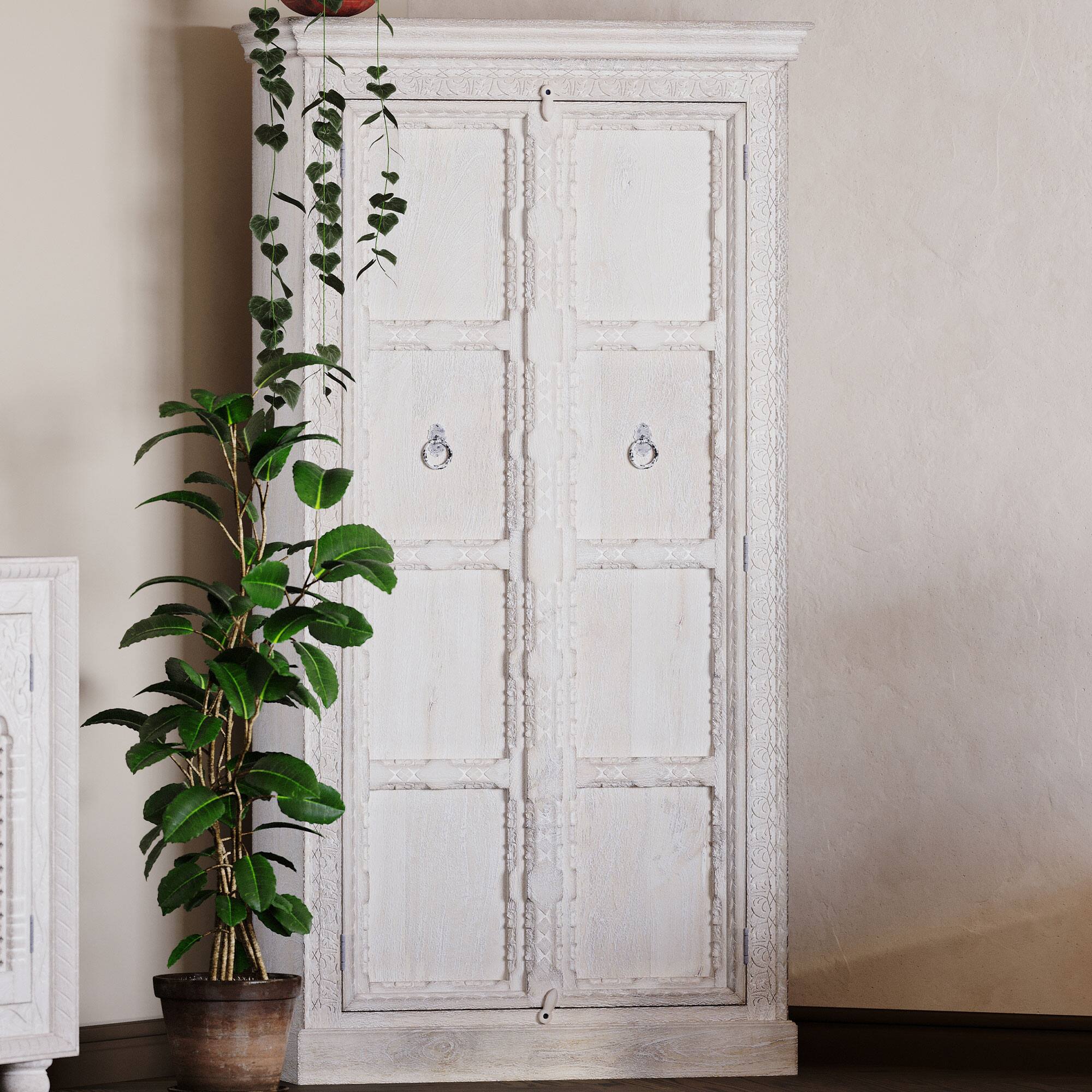 Alt View 10. Maven Lane - Maven Lane Mahala Handmade Heritage Wooden Cabinet in White Distressed Finish - White.