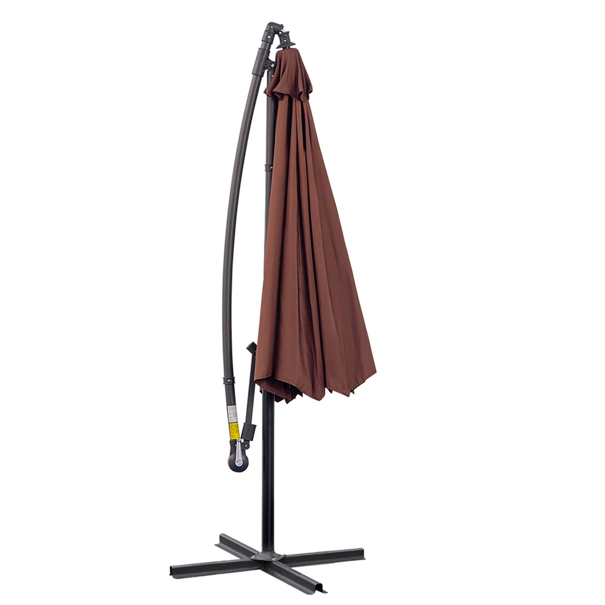 Alt View 4. Outsunny - 10' Cantilever Hanging Tilt Offset Patio Umbrella with UV & Water Fighting Material and Cross Base - Brown.