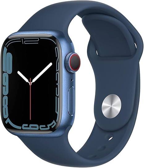 Front. Apple - Watch Series 7 Aluminum 41 mm (GPS + Cellular) - Blue.
