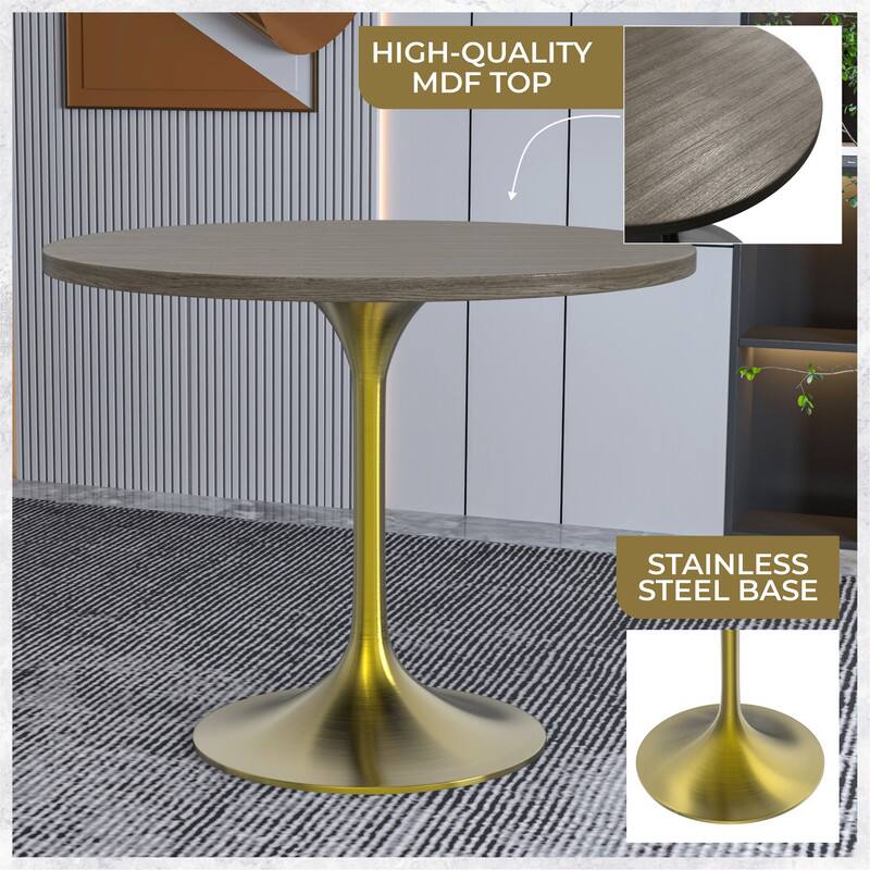 LeisureMod Verve 36 Inch Round Dining Table with MDF Top, Brushed Gold ...