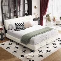 Front. LOVMOR - King Size Bed FrameTufted Headboard with ExtraLarge UltraSoft Cloud Pillow DesignChenille Platform Bed with Metal and - White.