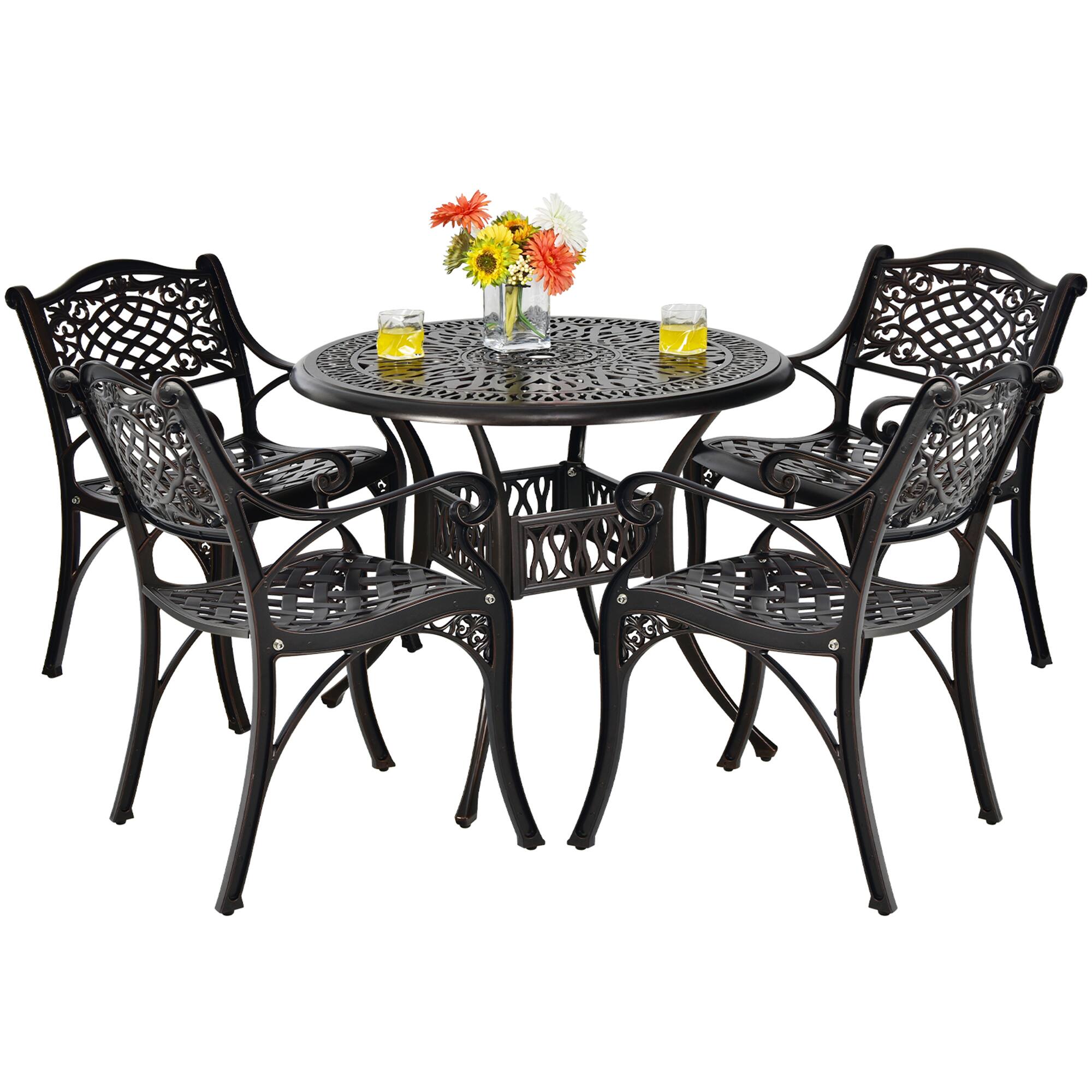 Alt View 1. Gymax - Gymax 5PCS Cast Aluminum Patio Bistro Set Outdoor Dining Table & Chair Furniture Set - as pic.