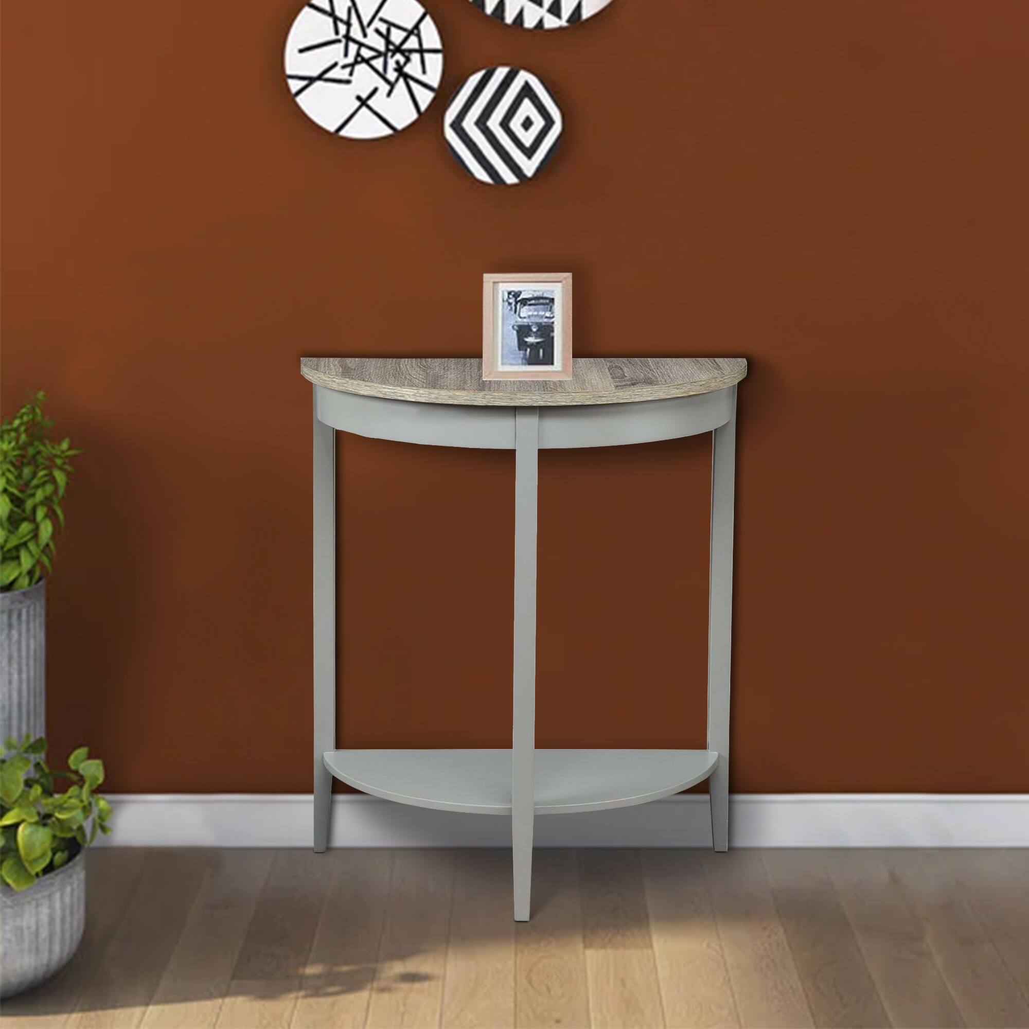 Alt View 5. Manhattan Lane - Wooden Half Moon Shaped Console Table with One Open Bottom Shelf - Brown and Gray.