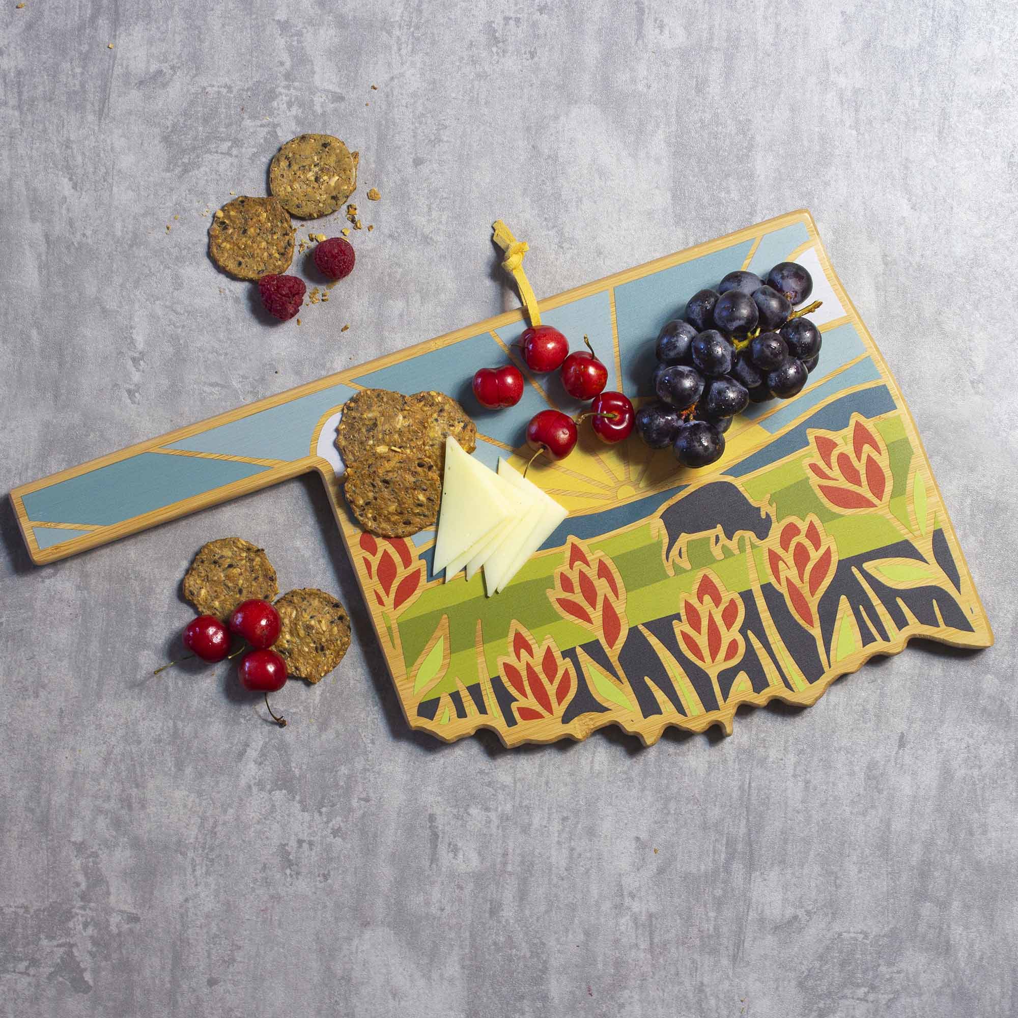Angle. Totally Bamboo - Oklahoma Cutting Board with Artwork by Summer Stokes.