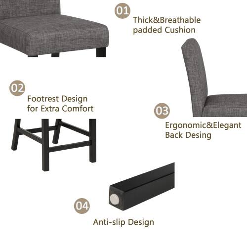 01 Thick & Breathable padded Cushion  
02 Footrest Design for Extra Comfort  
03 Ergonomic & Elegant Back Design  
04 Anti-slip Design