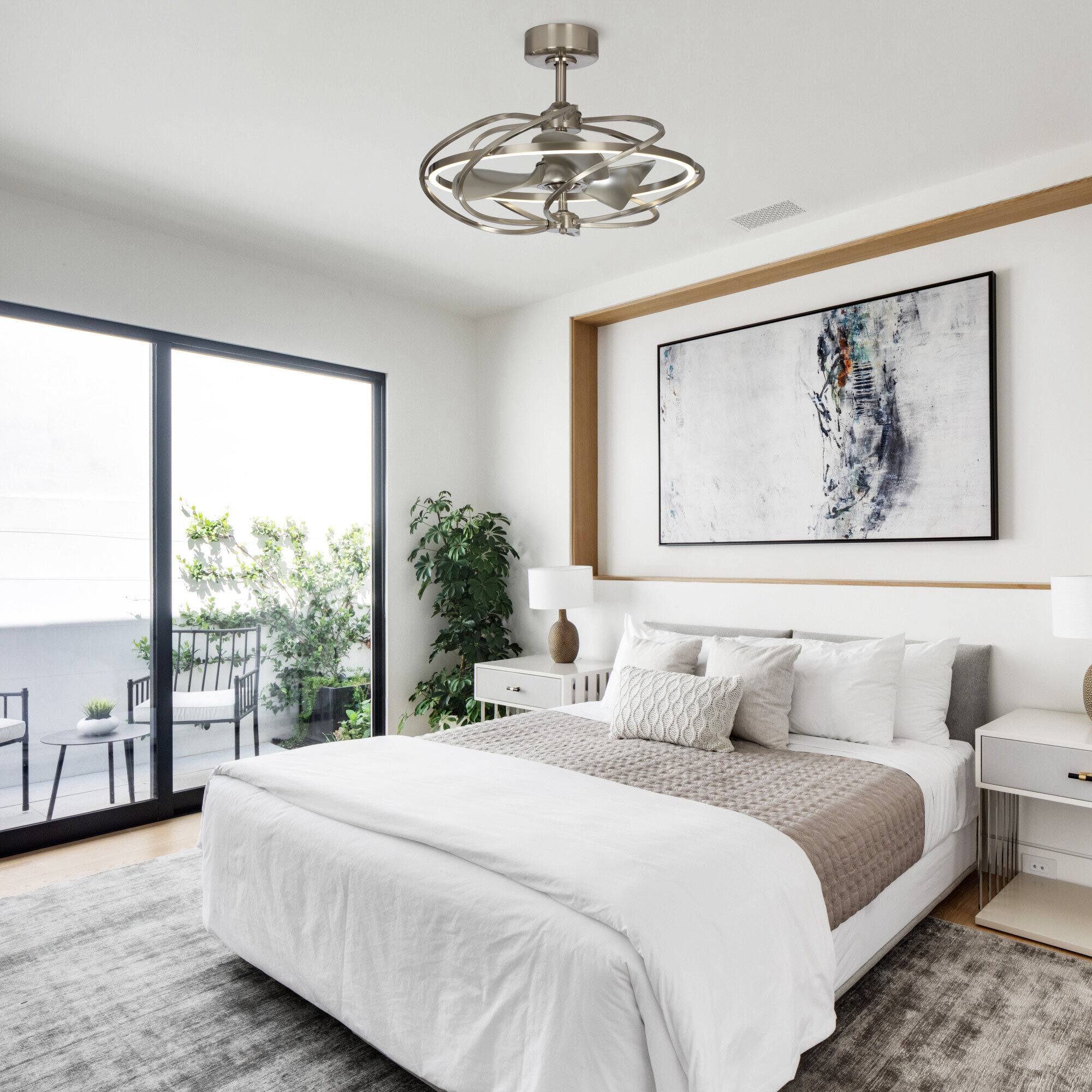 Left. Parrot Uncle - 27" Modern Nickel 3-Blade LED Ceiling Fan with Remote Control - Nickel.