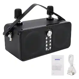 Topteng - Wireless Bluetooth Speaker – Dual Mic Karaoke, 30W, Wooden Cabinet, 7 Voice Effects, TF/USB, Fit for Party & Outdoor - Black