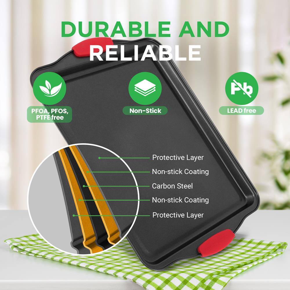 DURABLE AND RELIABLE

- PFOA, PFOS, PTFE free
- Non-Stick
- LEAD free

Protective Layer  
Non-stick Coating  
Carbon Steel  
Non-stick Coating  
Protective Layer