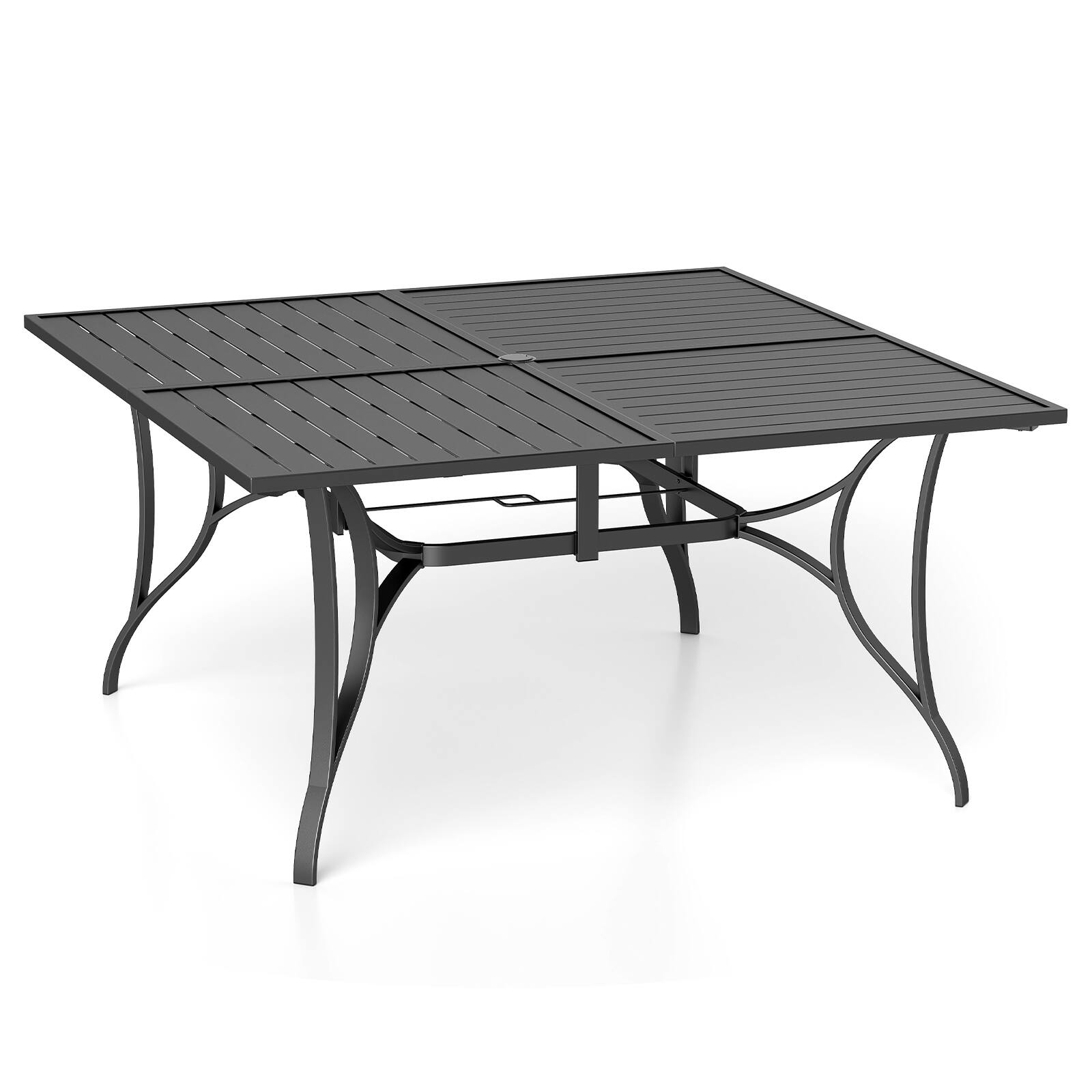 Alt View 7. Costway - Costway Patio Dining Table for 8, 60" x 60" Square Metal Slat Table with Umbrella Hole - Black.