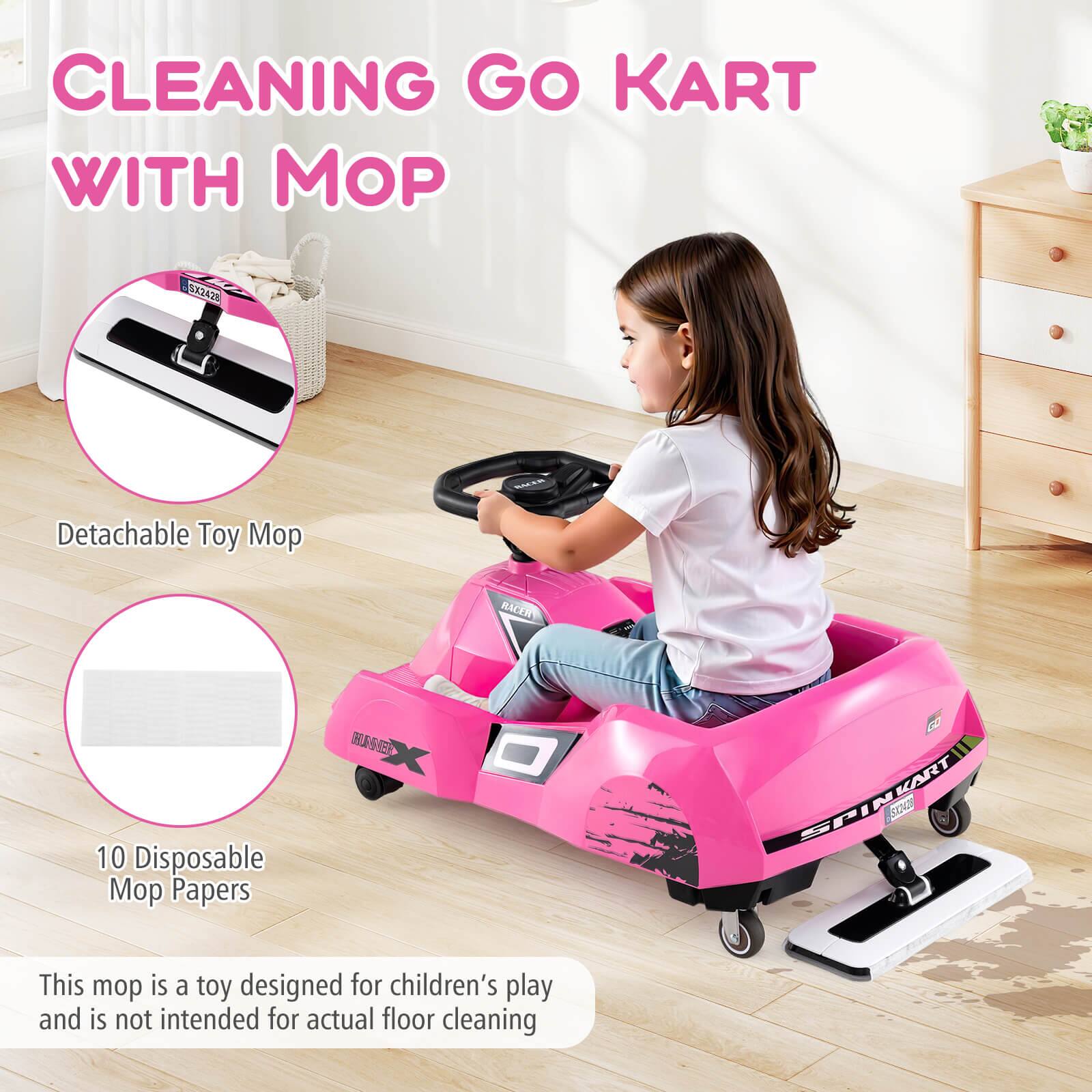 CLEANING GO KART WITH MOP

- Detachable Toy Mop
- 10 Disposable Mop Papers

This mop is a toy designed for children's play and is not intended for actual floor cleaning.