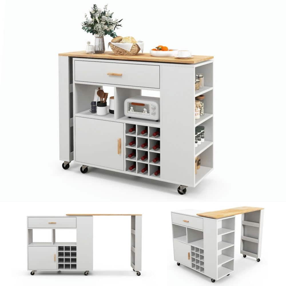 Kadyn - Reversible Folding Kitchen Island Cart with Wine Rack and Spice Rack, Kitchen Island, Island Table for Kitchen - White