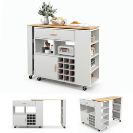 Kadyn - Reversible Folding Kitchen Island Cart with Wine Rack and Spice Rack, Kitchen Island, Island Table for Kitchen - White