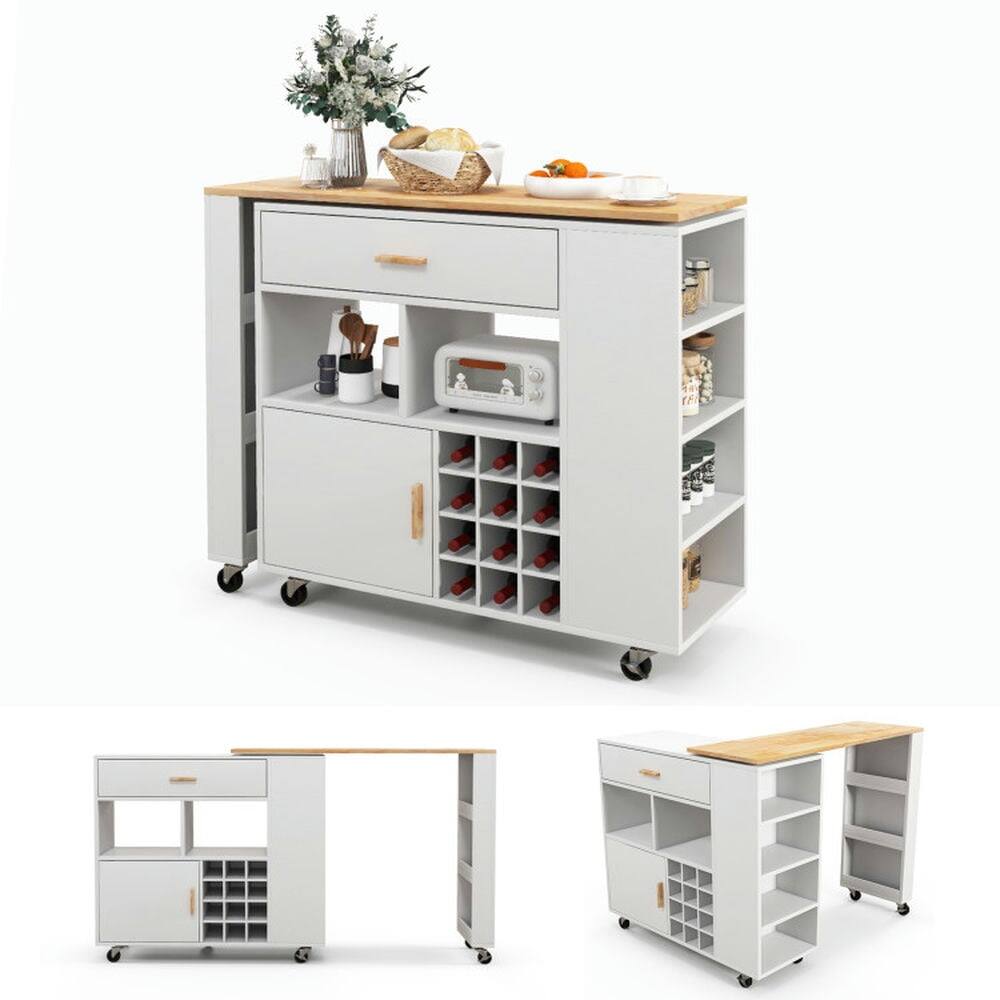 Front. Kadyn - Reversible Folding Kitchen Island Cart with Wine Rack and Spice Rack, Kitchen Island, Island Table for Kitchen - White.
