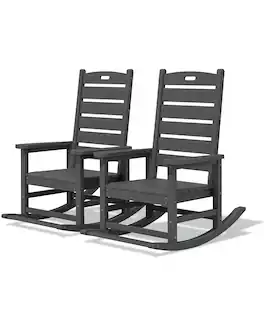 SERWALL - Outdoor Rocking Chair Set of 2, Oversized HDPE Rocker - Gray