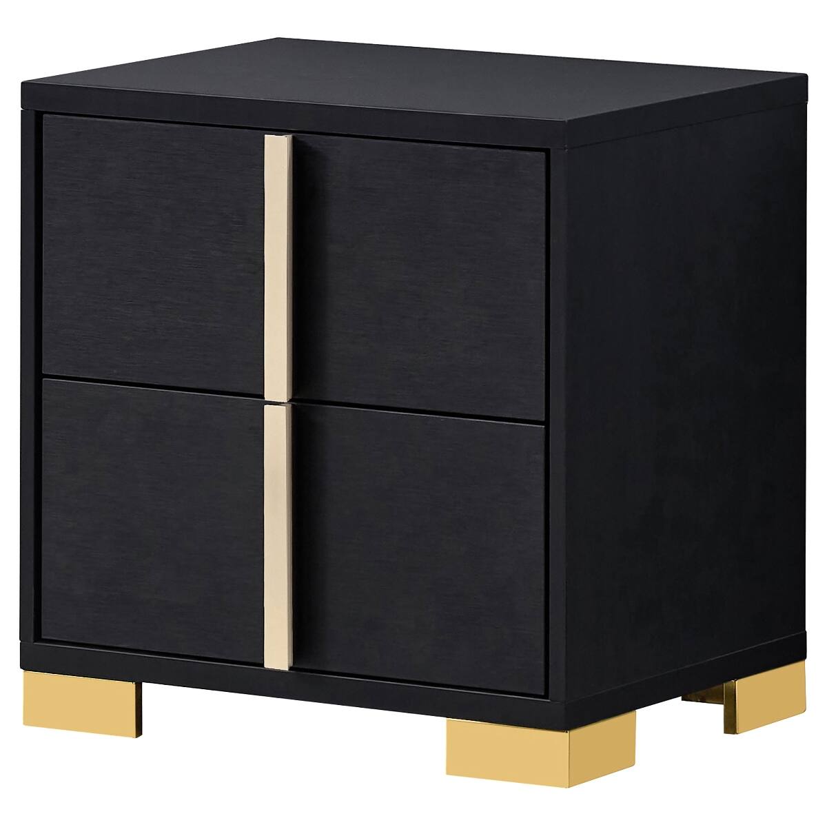 Left. Loheer - Loheer Black Two Drawer Nightstand with Gold Accents for Modern Bedrooms - Black.