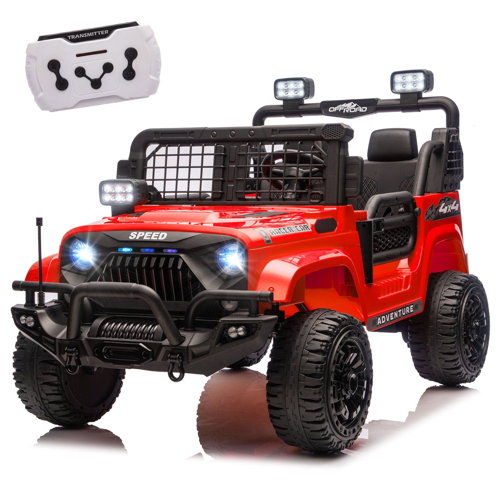 BreeBe - 24V Two-Seater Kids Ride-On Electric Truck, 2WD, Parental Remote, Suspension, LED Lights, Bluetooth, Music, Ages 2-6 - Red