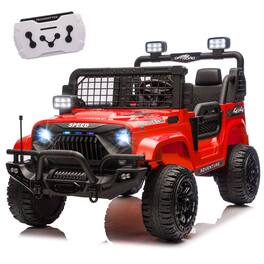 BreeBe - 24V Two-Seater Kids Ride-On Electric Truck, 2WD, Parental Remote, Suspension, LED Lights, Bluetooth, Music, Ages 2-6 - Red