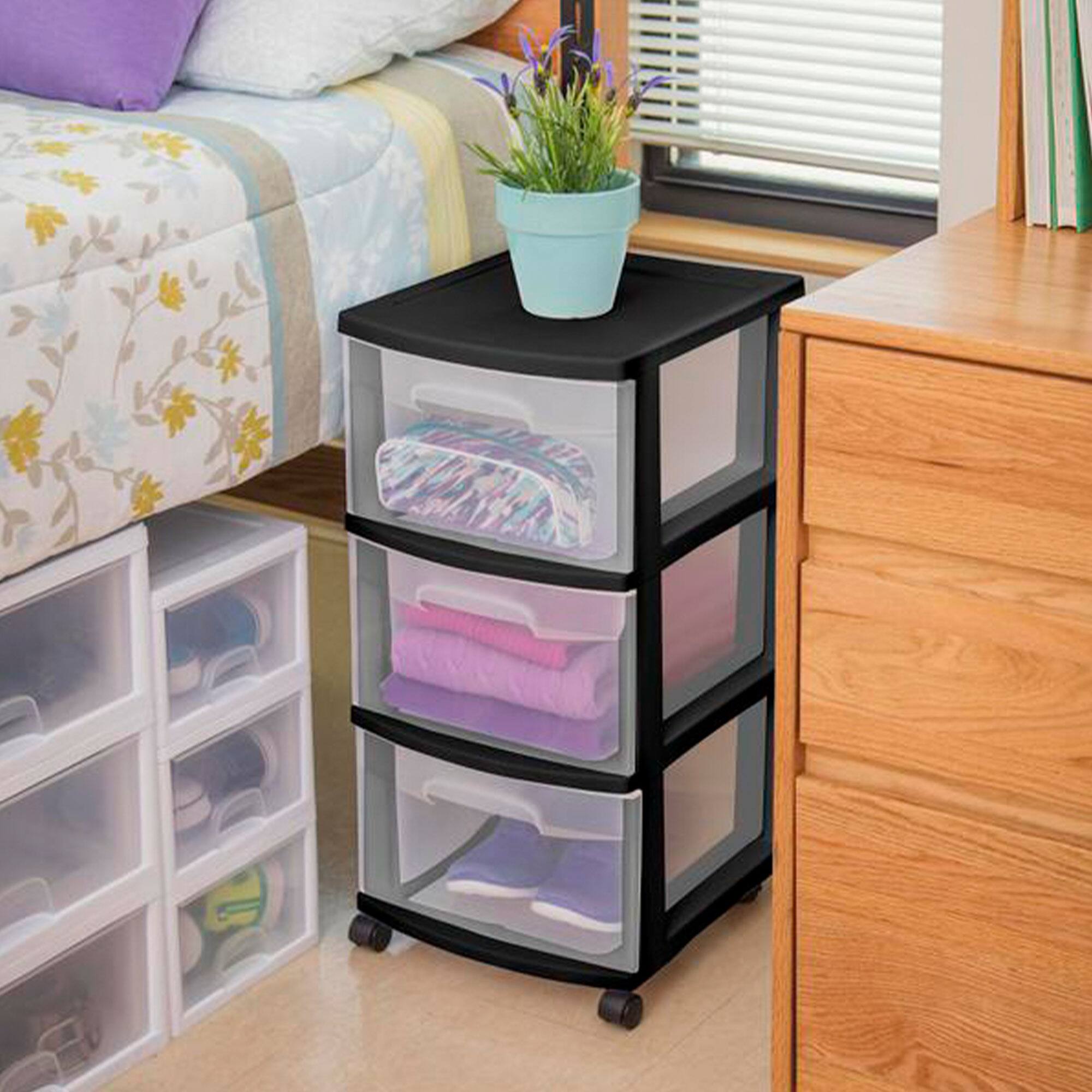 Alt View 4. Sterilite - Sterilite 3 Drawer Plastic Rolling Storage Cart, Clear with Black Frame (6-Pack).