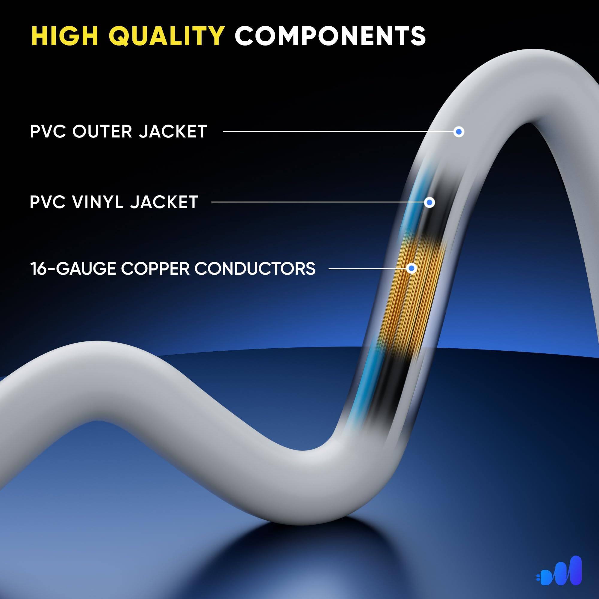 HIGH QUALITY COMPONENTS

- PVC OUTER JACKET
- PVC VINYL JACKET
- 16-GAUGE COPPER CONDUCTORS
