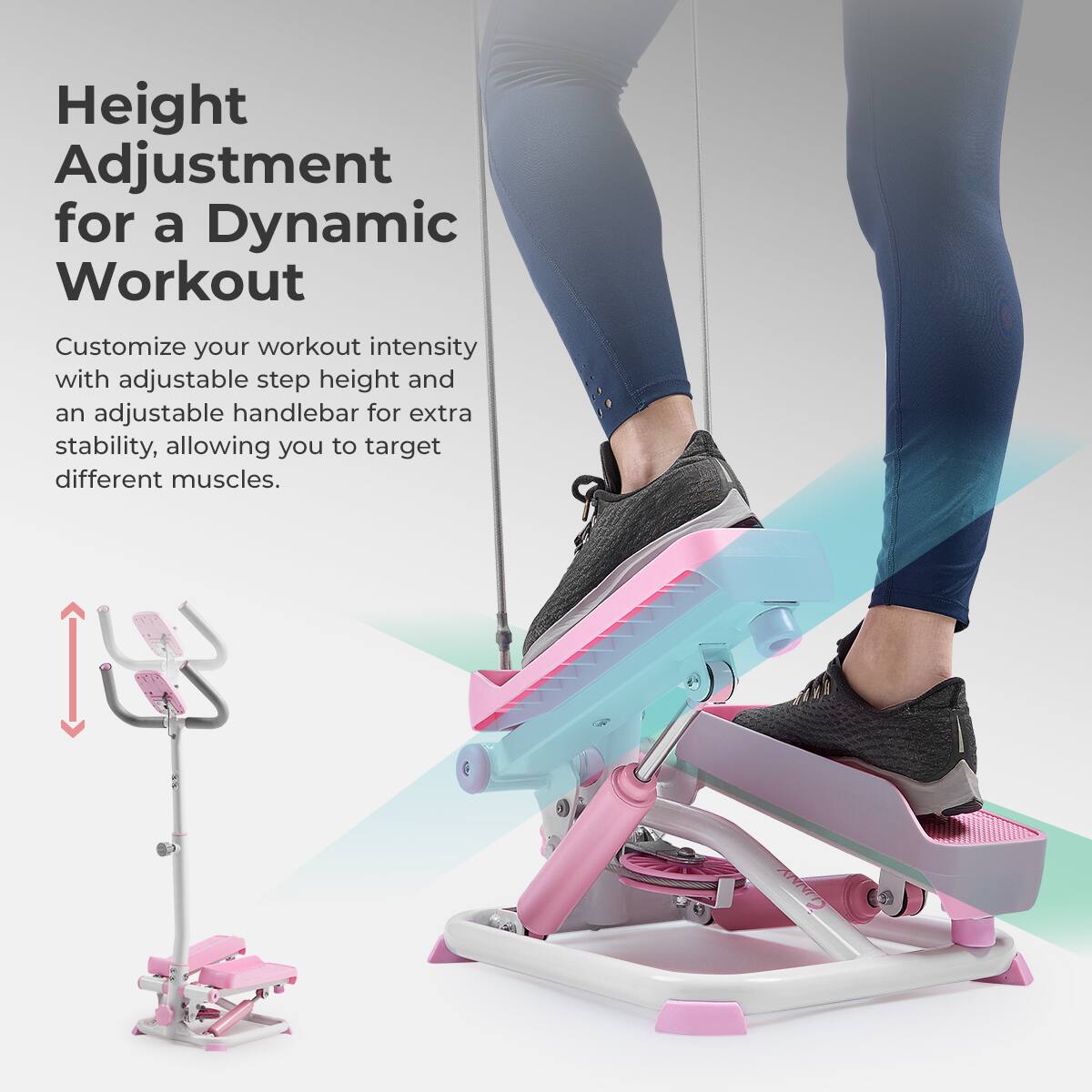 Height Adjustment for a Dynamic Workout

Customize your workout intensity with adjustable step height and an adjustable handlebar for extra stability, allowing you to target different muscles. ANIVED
