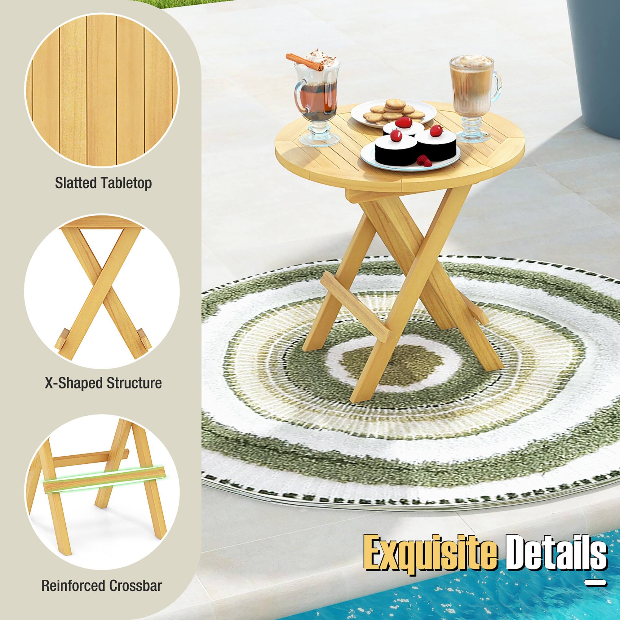 Slatted Tabletop  
X-Shaped Structure  
Reinforced Crossbar  
Exquisite Details