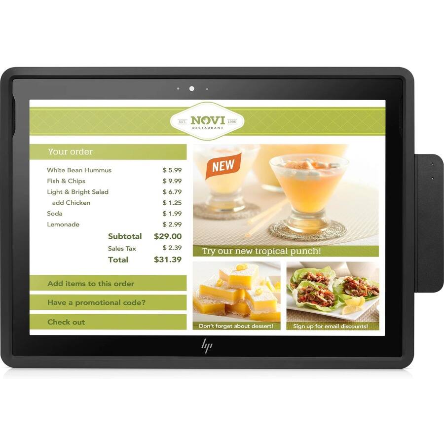 NOVI RESTAURANT

Your order
- White Bean Hummus $5.99
- Fish & Chips $9.99
- Light & Bright Salad $6.79
- add Chicken $1.25
- Soda $1.99
- Lemonade $2.99

Subtotal $29.00
Sales Tax $2.39
Total $31.39

NEW Try our new tropical punch!

Add items to this order
Have a promotional code? Check out

Don't forget about dessert!
Sign up for email discounts!