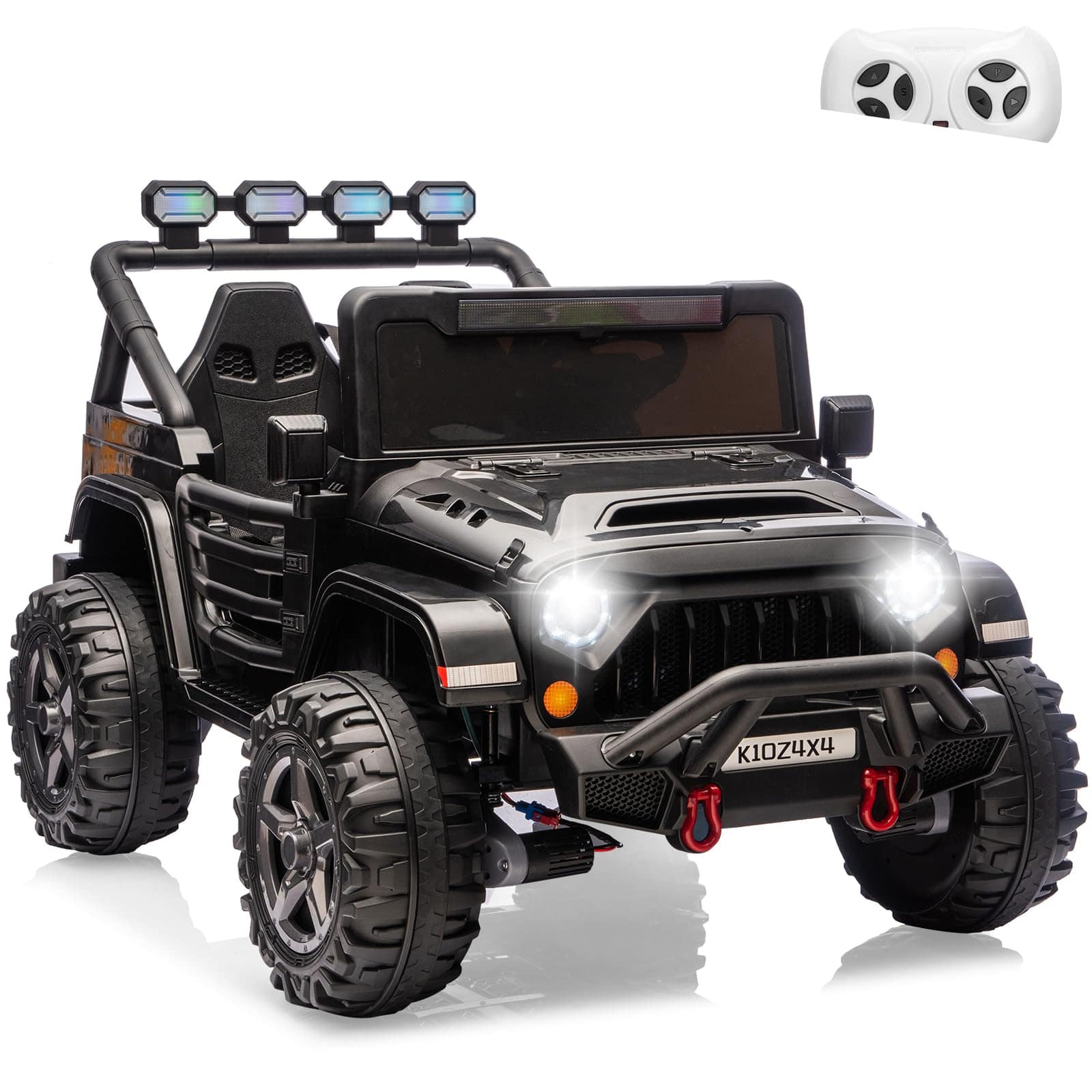 Front. GARVEE - 24V 2-Seater Kids Ride On Jeep, 4WD, Dual Motors Battery Powered Electric Vehicles, Remote Control - Black.