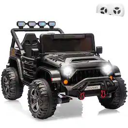 Jojoka - 24V 2-Seater Kids Ride On Jeep, 4WD, Dual Motors Electric Vehicles, Remote Control - Black