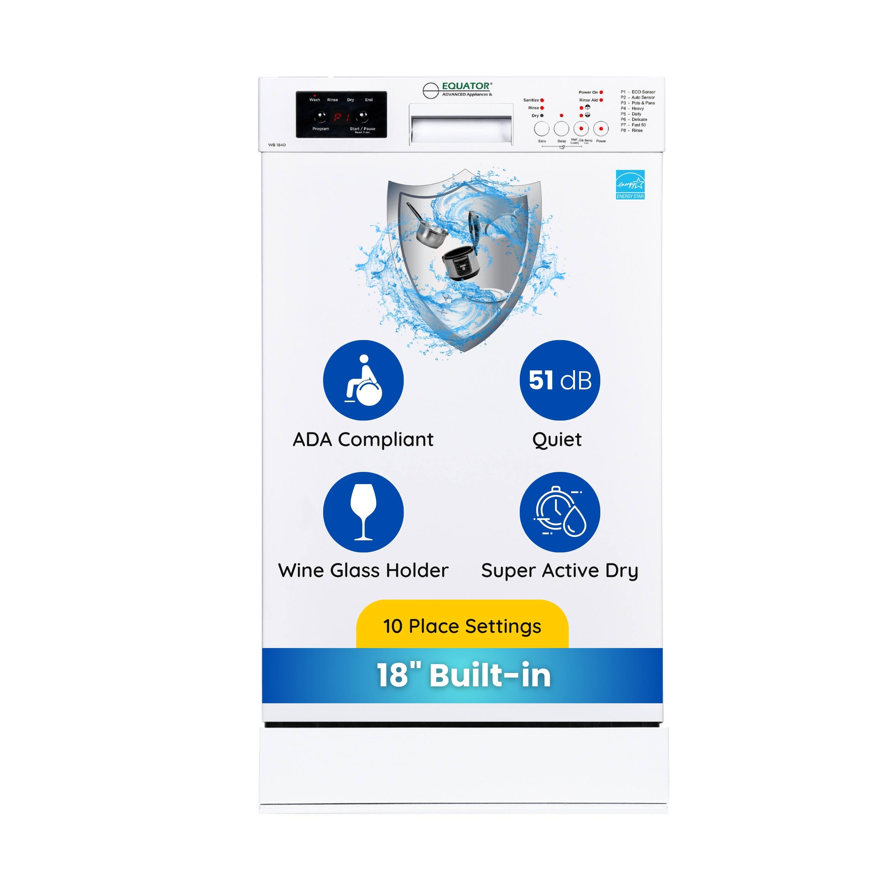 - ADA Compliant
- Quiet (51 dB)
- Wine Glass Holder
- Super Active Dry
- 10 Place Settings
- 18" Built-in