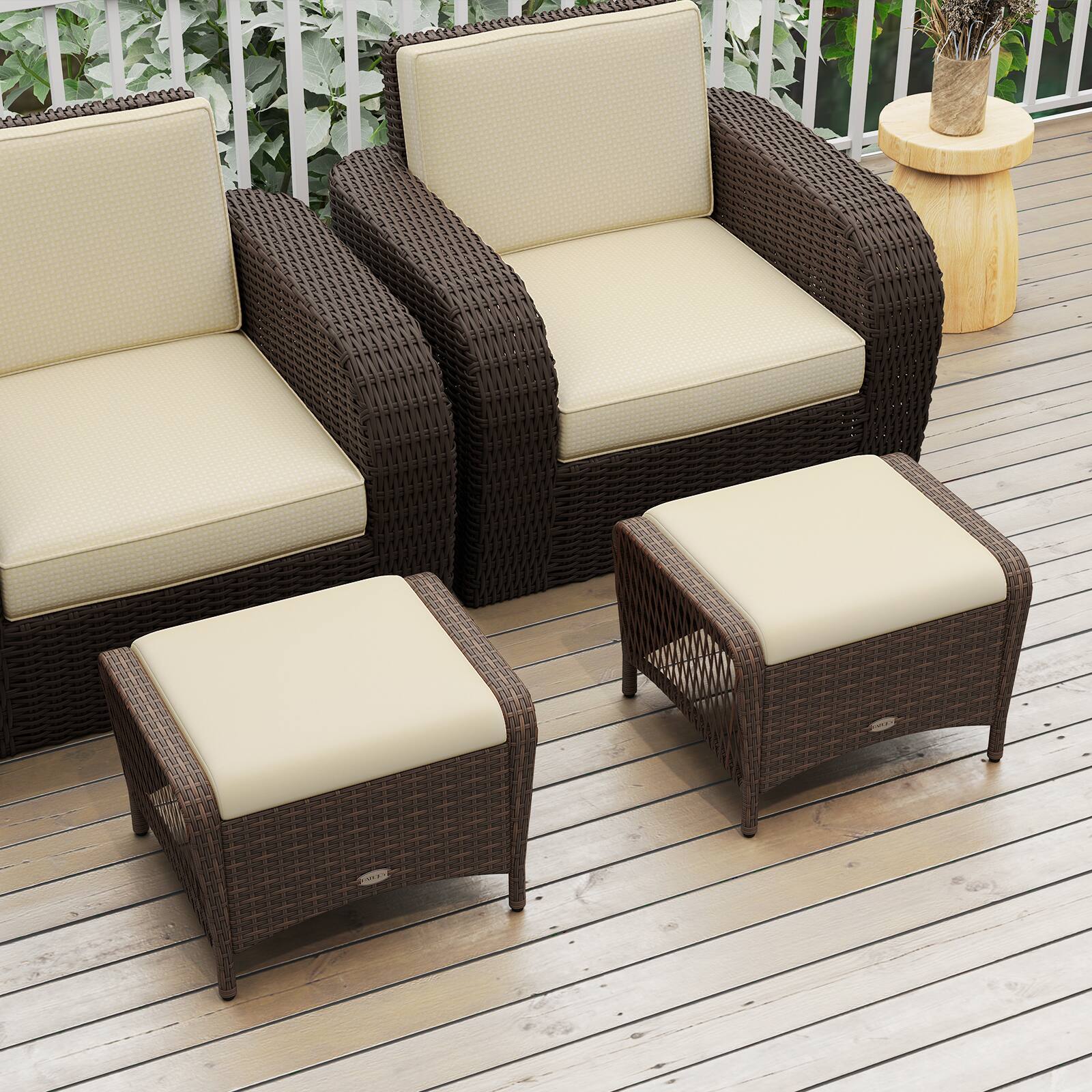 Alt View 7. Gymax - Gymax 2 Pieces Outdoor Patio PE Wicker Ottomans w/ Removable Cushions Footstools Beige - Beige.
