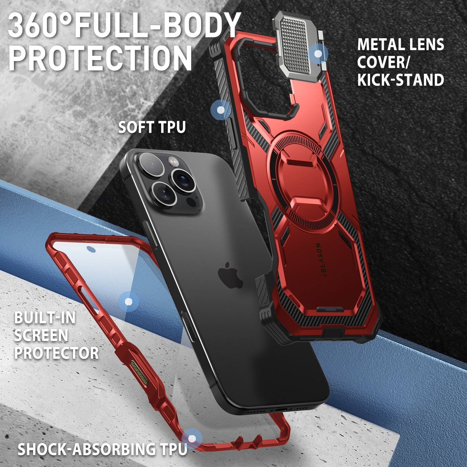 360° FULL-BODY PROTECTION

- METAL LENS COVER/KICK-STAND
- SOFT TPU
- BUILT-IN SCREEN PROTECTOR
- SHOCK-ABSORBING TPU