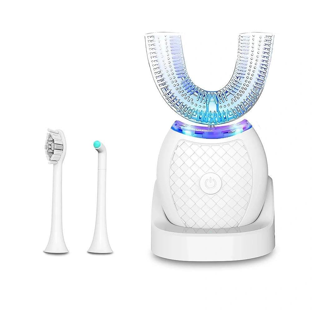 Front. Cozy Serene - Electric Toothbrush For Adults U Shaped Automatic 360-degree Cleaning 3 Modes Wireless Charging Kit - White.