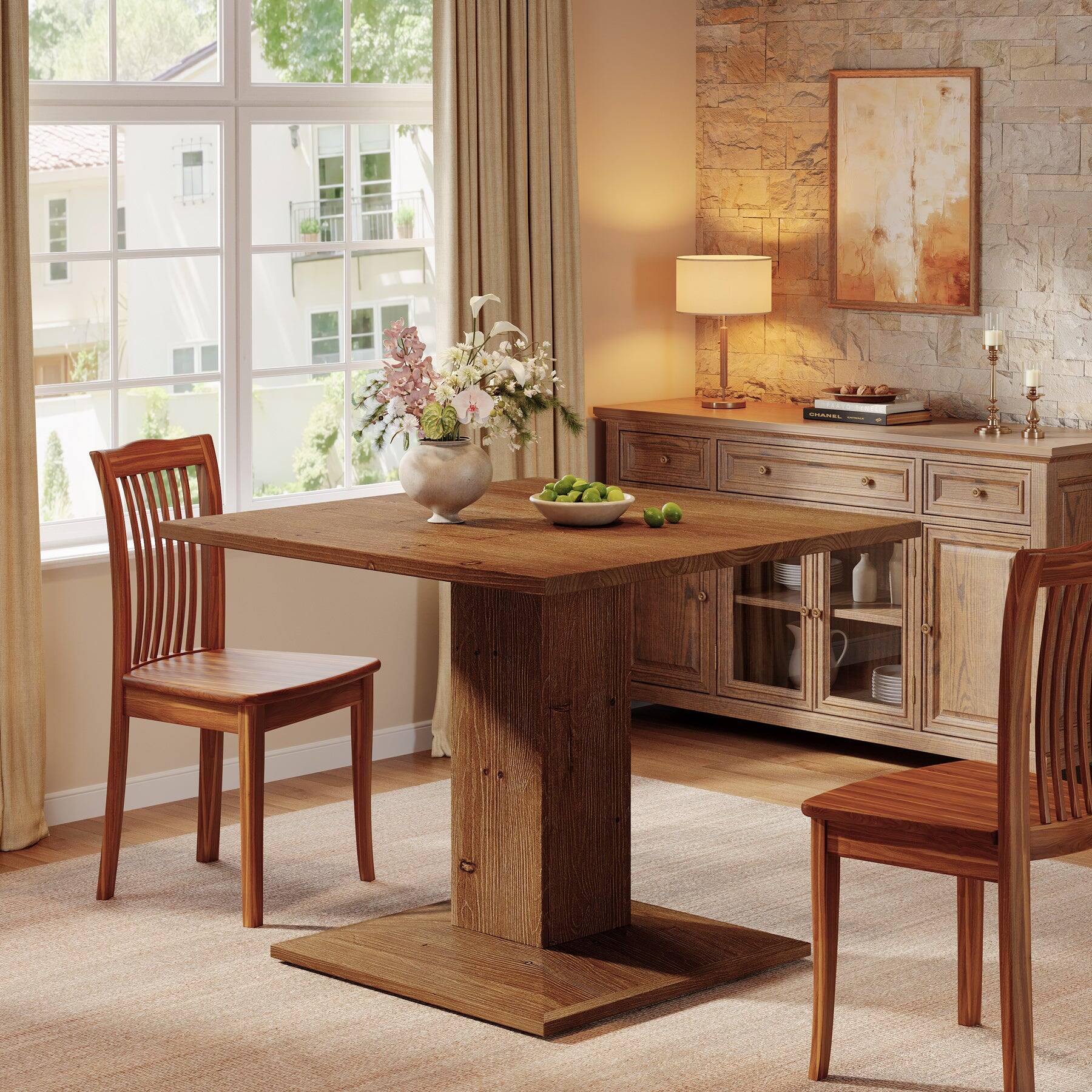 Tribesigns Solid Wood Dining Table with Wood Grain Finish and Space ...