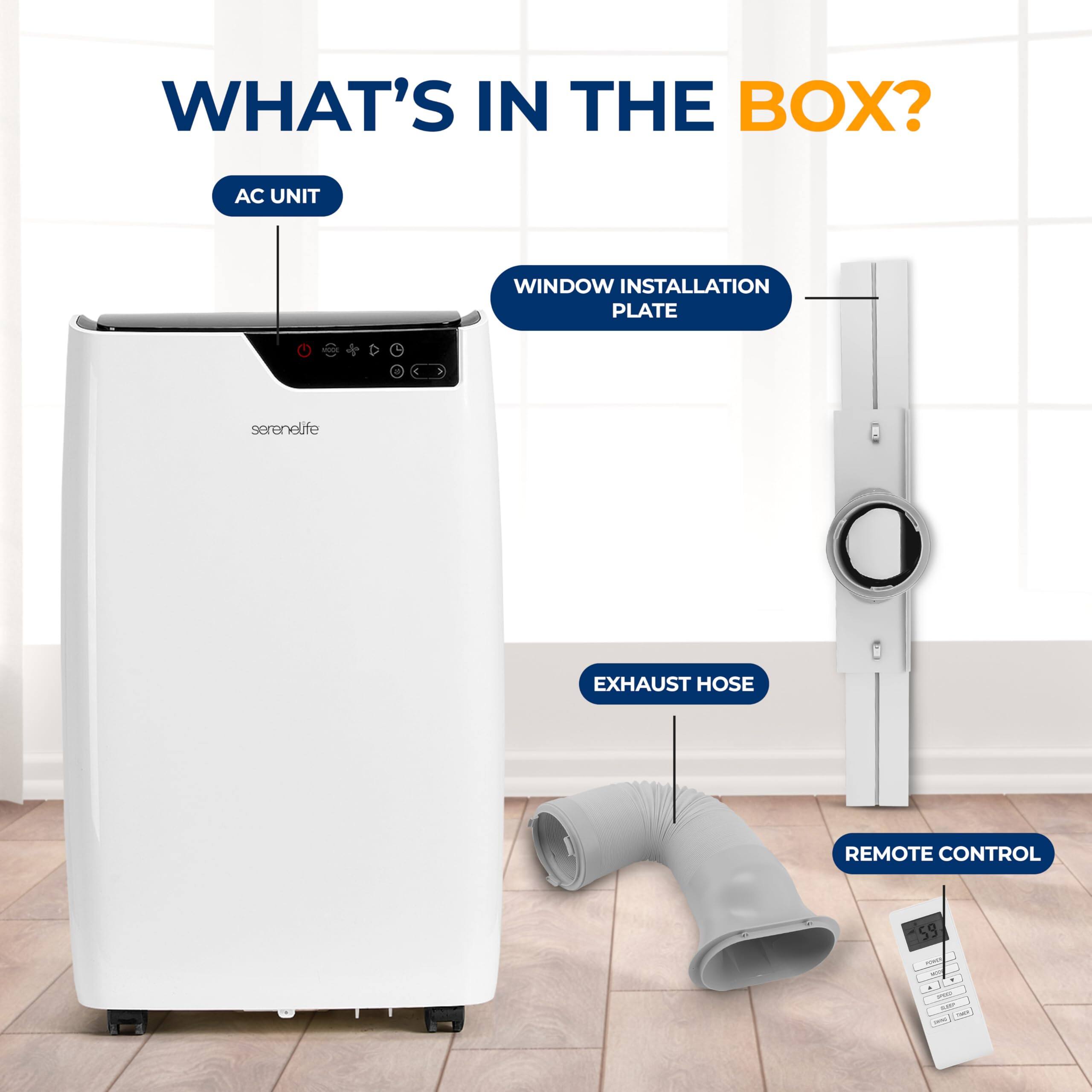 WHAT'S IN THE BOX?  
- AC UNIT  
- WINDOW INSTALLATION PLATE  
- EXHAUST HOSE  
- REMOTE CONTROL