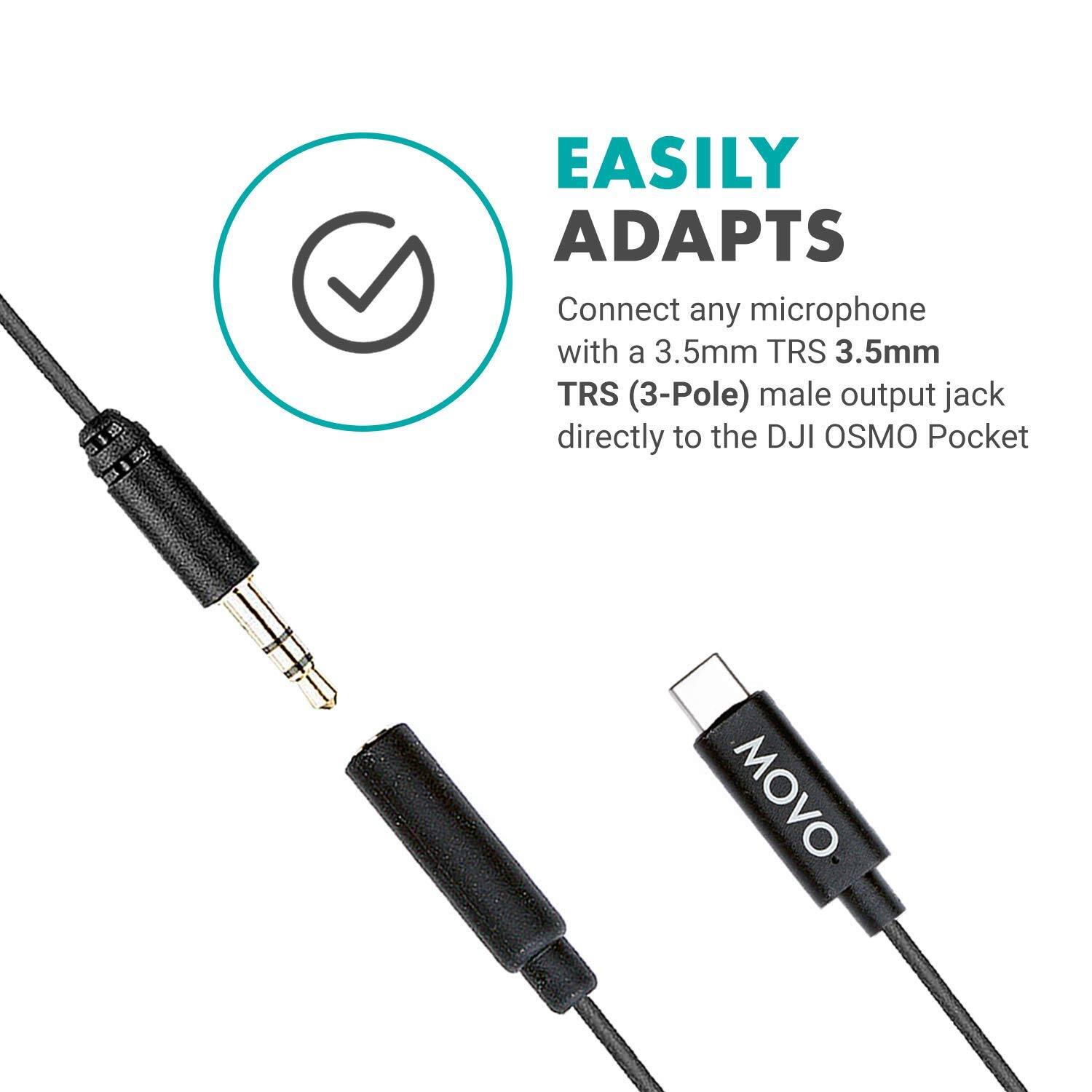 EASILY ADAPTS

Connect any microphone with a 3.5mm TRS (3-Pole) male output jack directly to the DJI OSMO Pocket
