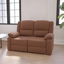 Emma + Oliver - Bustle Back Loveseat with Two Built-In Recliners - Chocolate Brown Microfiber