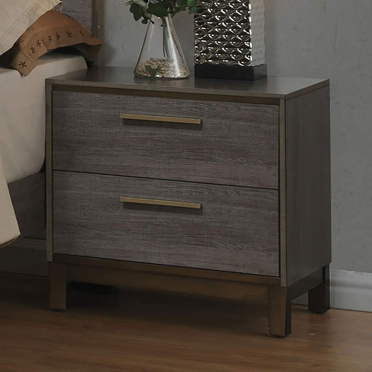 Loheer - Two Drawer Nightstand Solid Wood Bedroom Furniture - Antique Gray
