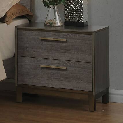 Front. Loheer - Loheer Antique Gray Two Drawer Nightstand Solid Wood Bedroom Furniture - Antique Gray.