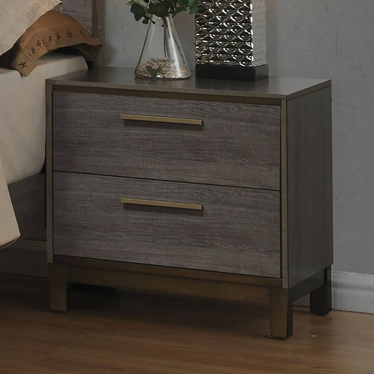 Front. Loheer - Loheer Antique Gray Two Drawer Nightstand Solid Wood Bedroom Furniture - Antique Gray.