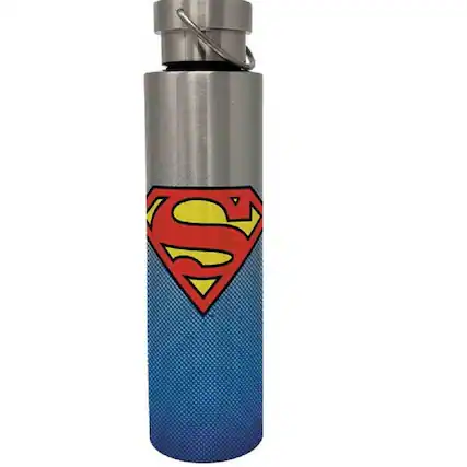 Front. Spoontiques - Spoontiques DC Comics Superman Logo Stainless Steel Bottle with Twist Lid 24 ounces - Silver.