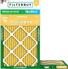 Filterbuy - 18x30x1 MERV 11 Pet & Allergy Defense, Electrostatic Pleated HVAC AC Furnace Air Filters Replacement (2-Pack) - Gold