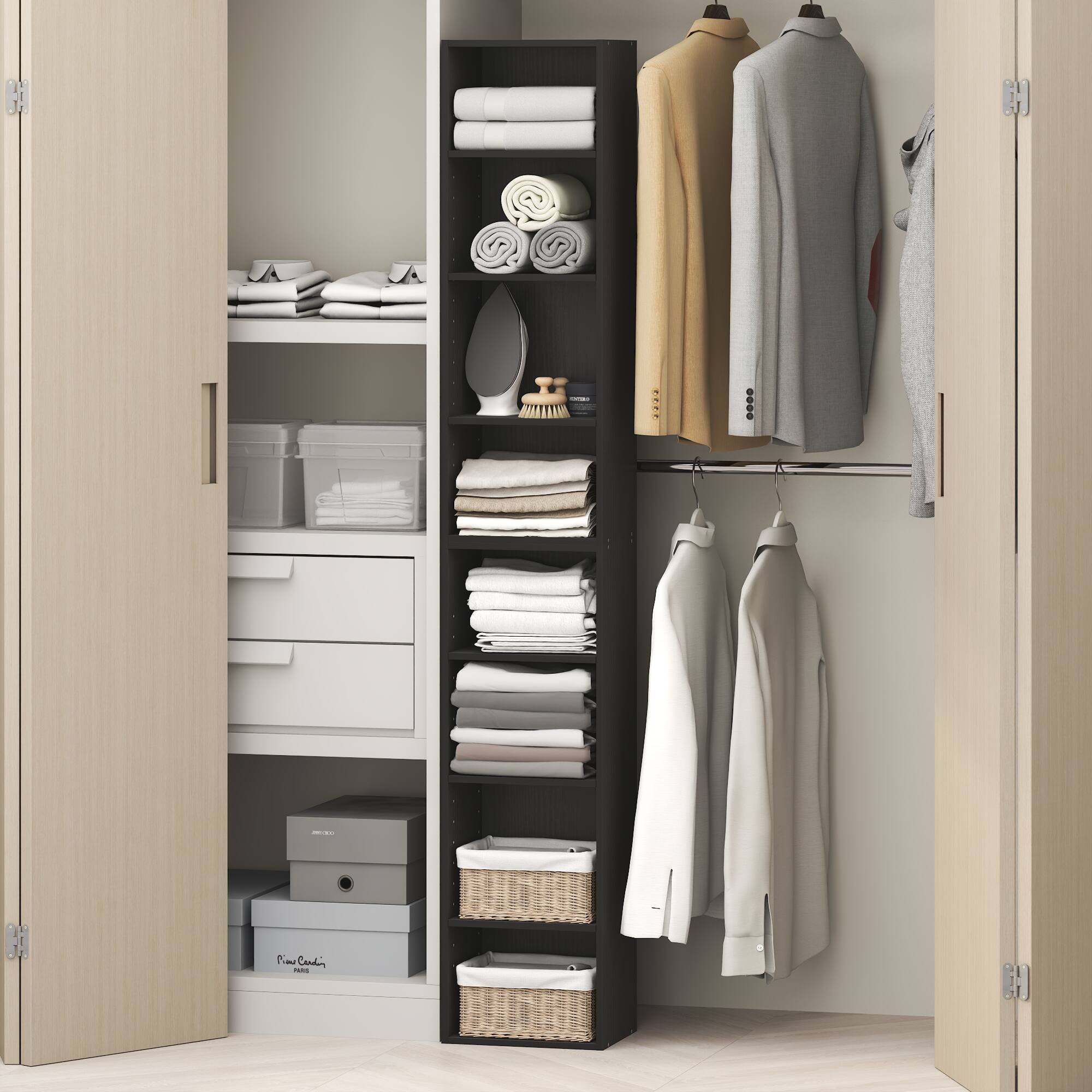 Alt View 1. Furinno - PASIR Closet Organizers and Storage, Adjustable Storage Organizer, Stackable Closet Storage, 12-In, for Closet, Bedroom - Blackwood.
