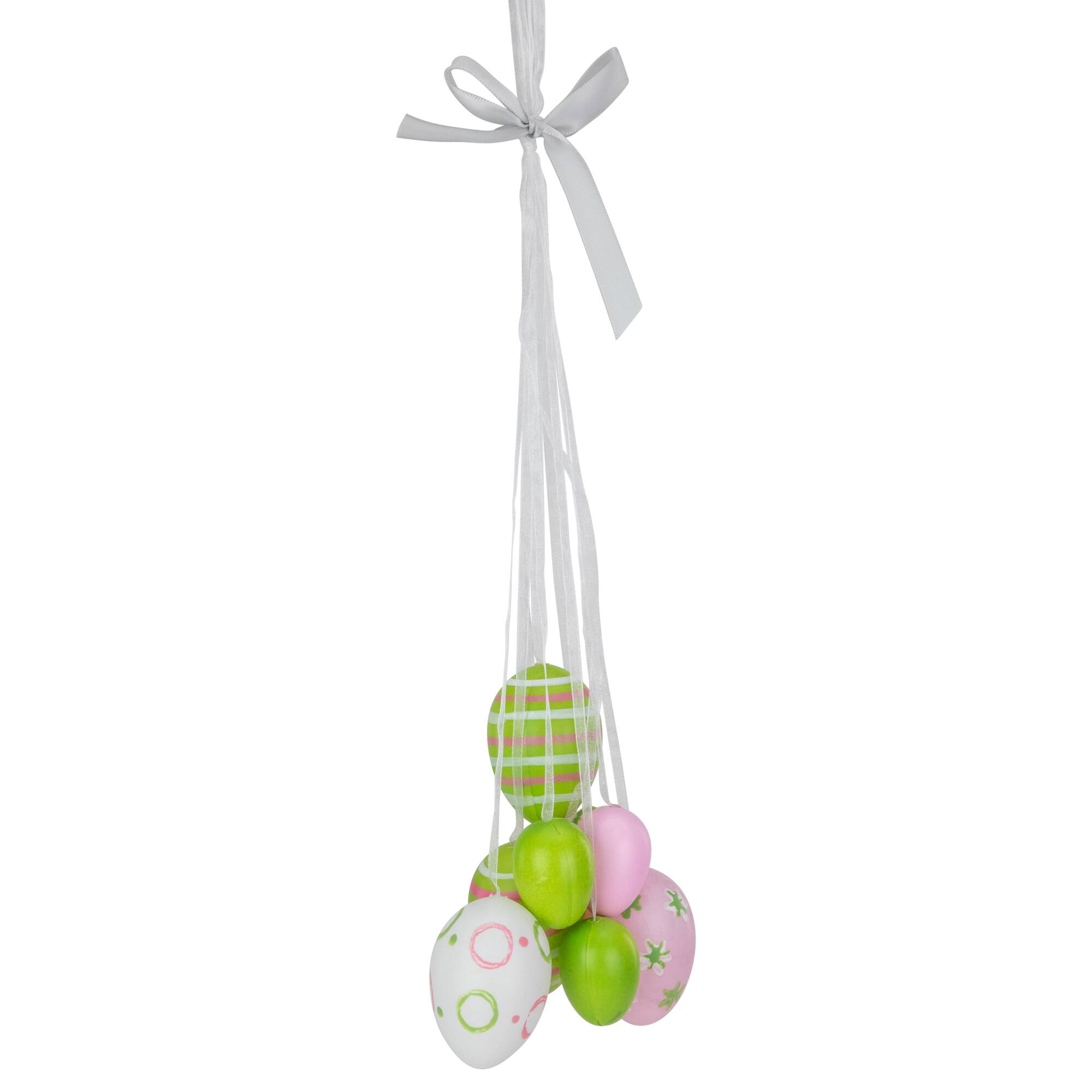 Alt View 3. Northlight - 11" Pastel Pink, Green and White Spring Easter Egg Cluster Hanging Decoration - Green.