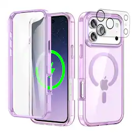 Dteck - Magnetic For Apple iPhone 17 Pro Full Body Case Built-in Screen Protector Cover with Camera Lens Protector - Lightpurple
